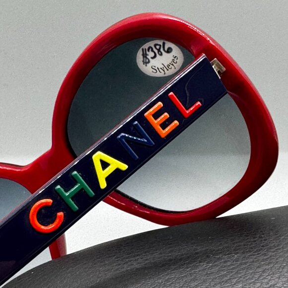 Authentic Chanel Colorful Blue/Red Rainbow Logo Oversized Frame Sunglasses 5138 - Picture 8 of 16